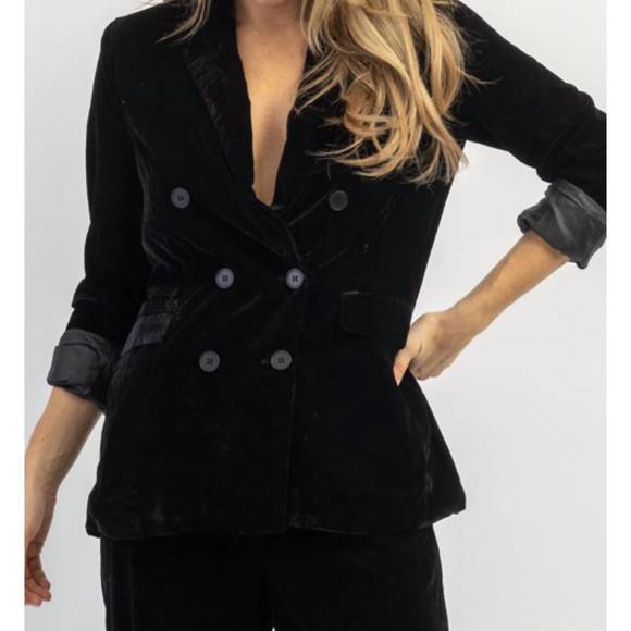 NEW SANS SOUCI elton velvet peak lapel blazer in black - Picture 2 of 8
